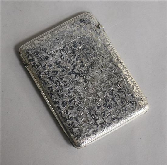 A late Victorian engraved silver card case, Birmingham, 1895, 10.7cm.